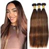 Hxxcoup P4/30 Highlight Brown Straight Human Hair Bundles Double Weft Unprocessed Brazilian Remy Hair Extensions Premium capelli umani With Minimal Tangle 24 26 28 Inch For Women