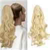 Cybelleza Coda Capelli Extension Clip Claw Coda di Cavallo con Pinza Mossi 45cm Posticci per Capelli Ricci Ponytail Sintetici Lunghi Coda Finta Ondulati, Biondo Candido