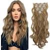 Cybelleza Extension Capelli Clip Ricci Mossi 50cm 7PCS Extension per Capelli Sintetici Finti Lunghi Allugamento Effetto Naturale Ondulati Full Head Set Posticci per Donna (Biondo & Marrone cenere)