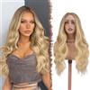 FESHFEN Parrucca Lace Front Parrucche Sintetiche senza colla Lunghe Ondulate con HD Lace per Donne, Ombre Marrone Biondo 70 cm