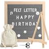 Tbintul Feltro Letter Board, Bacheca in feltro, 25 x 25 cm, con 340 lettere, cornice in legno, per annunci di bambini, pietre miliari, decorazione per ufficio, cartello con password (Grigio)