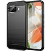 WJXEXRS Cover per Google Pixel 9A 5G, Custodia Spazzolata e Fibra di Carbonio Morbido Silicone TPU Slim Fit Case, Antiurto, Antigraffio, Antiscivolo, Protezione Grado Militare Google Pixel 9A 5G -Nero
