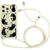 Yirlbey Cover per iPhone 15 Pro 6,1'' con Cordino, Aesthetic Gatto Motivo Disegno Bianco Silicone Case Corda con Regolabile Laccio Antiurto Antigraffio Bumper Protezione della Fotocamera Custodia
