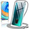 Coiwxmoi Cover per Xiaomi Redmi Note 9S / 9 Pro / 9 Pro Max con Cordino 6,67,Trasparente Custodia con Laccio Tracolla Corda Catena Cinghia,Ultra Morbido Silicone TPU Antiurto Case, Grigio Chiaro