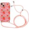 Yirlbey Cover per iPhone 13 6,1'' con Cordino, Aesthetic Fiocco Fiori Motivo Disegno Silicone Case Corda con Regolabile Laccio Antiurto Antigraffio Bumper Protezione della Fotocamera Custodia, Fragola