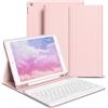 GKABXY Custodia per tastiera per iPad 9/8/7 generazione (2021/2020/2019) 10,2 pollici, retro morbido in TPU con portapenna, layout QWERTZ, tastiera Bluetooth rimovibile magnetica, rosa