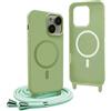 YFSYLL Magnetica Cover per iPhone 15 Plus con Cordino,Compatibile con MagSafe,Silicone Case con Regolabile Cordino da Collo Nylon Catena Collana Tracolla - Verde Matcha