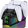 Fanxieast Caricatore controller PS5 con luce LED RGB per controller PS5 Dualsense, dock di ricarica veloce per controller PS5 Edge, accessori Playstation 5 PS5, supporto per controller PS5, caricabatterie PS5,