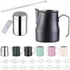 Zuquik Brocca per latte in acciaio inox, 750 ml, barista | con misurazione Mark 24oz，bricco per latte con spargitore per cacao, 16 stencil e penna per cappuccino e espresso, nior