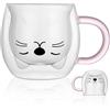 Vicloon Tazze per Gatti Carine con Manico, Tazza a Forma di Gatto Doppia Parete Vetro Isolante, Carino Tazze Gatto Tazza da tè e caffè Tazzine da caffè, Regalo per Il Compleanno San Valentino