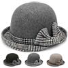 Initlove Cappello a secchiello in feltro, stile vintage, invernale, cappello a bombetta da donna, Nero , Taglia unica