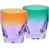 Krosno - Bicchieri da whisky 260 ml, set da 2 - Collezione Aurora - Dipinti a mano - Cristallo senza piombo - Per bourbon, rum e cocktail - Idea regalo - Arancione e viola