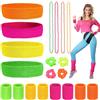 Riisoyu 20 Pezzi Anni 80 Neon Sweatband Set Polsini Tennis Fasce per il Sudore Assorbente Polsino Sportivo Color Neon Retro Party Accessori Fascia per Capelli Per Donna Uomo