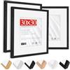 HIMEETIME® 3x Cornice - 30x30 cm,Legno Ayous,Nero,Passepartout 20X20cm,Cornice per foto 30x30 quadratamedie con vetro artificiale infrangibile - Solo esposizione da parete