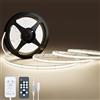 NELUX Striscia LED COB 5 Metri Bianco Naturale, Luci LED Strisce Sottopensile Cucina, Camera e TV Light Strip. Luce Interne Adesive Dimmerabili, 480LED/m, 4000K. Include Telecomando, Trasformatore 24V
