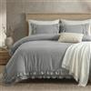 Herside Set di Biancheria da Letto Boho con Volant Herside, Misura King, Grigio Solido, Copripiumino con 2 Strati, Volant Stampato, Stile Shabby Rustico, Trapunta Reversibile con Chiusura a Cerniera (Grigio