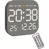 Lancoon - Grande orologio da parete digitale con 10 livelli di regolazione della luminosità, funzione conto alla rovescia, telecomando, metallo spazzolato, temperatura, data, settimana per soggiorno