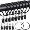 Caianwin 20 anelli per tende con clip, anelli in metallo da aprire, diametro interno 50 mm, ganci per asta, tenda da doccia (nero)