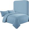 AR Ware Set Copripiumino Super King in Raso a Righe - 4 Pezzi in Blu Chiaro Morbido, Set di Biancheria da Letto in Stile Hotel con 2 Fodere per Cuscini e 1 Lenzuolo con Angoli