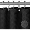 KAIMEIYU Tenda Doccia in Poliestere Waffle Tenda da Bagno in Tessuto Lavabile in Lavatrice con 12 Metallo Anelli Impermeabile 180X200CM Nero