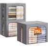 Lifewit 3 pezzi Scatole per Armadio Rigide con Cerniera, Organizzatore Armadio con Struttura in Metallo Pieghevole, Contenitori per Armadio Impilabili per Vestiti, Trapunte, Piumone, Grigio, 75L