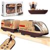 Beginreally Treno elettrico telecomandato per binari in legno, treno motorizzato con 4 effetti sonori e luminosi per bambini di 3 4 5+ anni, compatibile con Thomas,Brio,Chuggington (marrone)