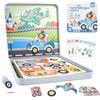 ASTARON Magnetic Puzzles Game Box per bambini piccoli, gioco educativo da viaggio, auto, aereo, attività per bambini, con 2 scene e 40 puzzle magnetici, regali di compleanno per bambini