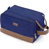 WANDF Beauty case da uomo, borsa da viaggio, borsa cosmetica con tela e pelle PU, borsa da barba impermeabile per accessori da viaggio, Blu M, m