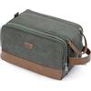 WANDF Beauty case da uomo, borsa da viaggio, borsa cosmetica con tela e pelle PU, borsa da barba impermeabile per accessori da viaggio, Verde M, m