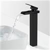 ROWINNAO Rubinetto Bagno Lavabo Cascata Nero Alto, Miscelatore Lavabo Bagno Rubinetto per Lavabo con Altezza del Bocca di 265MM, Moderno Miscelatore Monocomando per Bagno Ottone, Acqua Calda e Fredda, G3/8