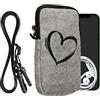 kwmobile Custodia in Feltro con Zip per Smartphone - Portacellulare a Tracolla - Porta Cellulare da Collo Universale - Cover Borsa Telefono - Cuore