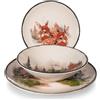 H&H Golden Woods Servizio Piatti Decoro Natalizio In Stoneware Set 18 Pz