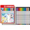STABILO - Pennarello Premium con punta a pennello - Pen 68 brush | Scatola in metallo da 15, Colori assortiti