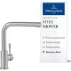 Villeroy & Boch Rubinetteria da cucina Villeroy & Boch Steel Shower, alta pressione, con doccetta estraibile e ruotabile a 360°, miscelatore per lavello a risparmio idrico, altezza bocchetta 270mm, acciaio inox