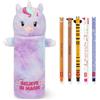 Legami Astuccio super morbido penne gel cancellabili | Set di 5 graziose penne a forma di animale con inchiostro termosensibile + astuccio in peluche (Unicorno)
