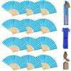 SWAWIS 28 Pezzi Blu Ventaglio di Carta, Ventagli Pieghevoli con 30 Sacchetti di Organza e Biglietti di Ringraziamento, Ventaglio di bambù Colore Solido per Matrimoni Decorazioni Battesimo DIY