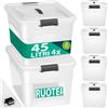 BAKAJI Set Scatole 4 x 45 L Portaoggetti in Plastica Cassetto Contenitore Salvaspazio