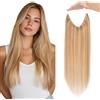 MY-LADY Extension Capelli Veri con Filo Invisibile, Secret Wire Hair Extensions 35cm Marrone Dorato&Biondo Extension Un Pezzo Naturale per Donna #12P613 Colori 60g con Cordino Regolabile