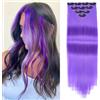 PARXITN 10 ciocche colorate per capelli da 22 pollici, con clip, per feste, cosplay, festival, carnevale, Halloween, Natale, viola