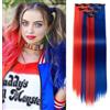 PARXITN 10 ciocche colorate per capelli da 22 pollici, con clip, per feste, cosplay, festival, carnevale, Halloween, Natale, rosso, misto blu