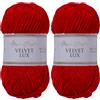 Utopia Crafts Velvet Lux - Filato di ciniglia super morbido per lavorare a maglia e uncinetto, 100 g - 110 m (Rosso) (Confezione da 2)