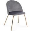 Bizzotto Set 4 sedie seduta in poliestere effetto bouclè grigio scuro e gambe in acciaio dorato | Tanya