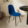 Parama Set 4 sedie seduta in velluto blu e gambe in acciaio nero | Nora
