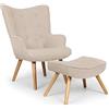 Menzzo Poltrona scandinava + Pouf Lylou in tessuto, beige