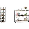 Relaxdays Scaffale in Legno Stile Industrial, Libreria con 6 Ripiani HLP: 180x50x35cm in Rovere/Metallo, Marrone & Scaffale in Legno Stile Industrial, Libreria Orizzontale con 3 Ripiani Nero/Marrone