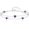 Tusuzik Bracciale Donna Argento 925 Con Cuore Doppia Catena Regolabile braccialetti Gioielli pietra natale braccialetti Cuore Regalo Donna Compleanno per Moglie Mamma Fidanzata Amica(Viola)
