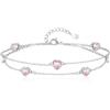 Tusuzik Bracciale Donna Argento 925 Con Cuore Doppia Catena Regolabile braccialetti Gioielli pietra natale braccialetti Cuore Regalo Donna Compleanno per Moglie Mamma Fidanzata Amica(Rosa)