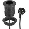 Electraline 35432 Ciabatta Multipresa Compatta con 1 Presa + 1 Porta USB 2.0 A Ricarica Rapida, per Ufficio/Tavolo, 60 mm di diametro, Facile da installare, Prolunga di 2M di cavo, Nero