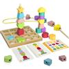 Goujfol Giochi Montessori, Giochi Legno Bambini, 3 in 1 Forme Geometriche Ordinamento e Impilamento Block Board Forme Colori Geometriche Ordinamento Giocattolo Regalo per Ragazzi e Ragazze 2 3 4 5 Anno