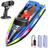 HOTUT Barca Telecomandata per Bambini, Impermeabile Barca da Corsa RC ad Alta Velocità da 2,4 GHz con Luce LED,Motoscafo Giocattolo Ricaricabile con Fantoccio,Motoscafo Giocattolo per Adulti e Bambini